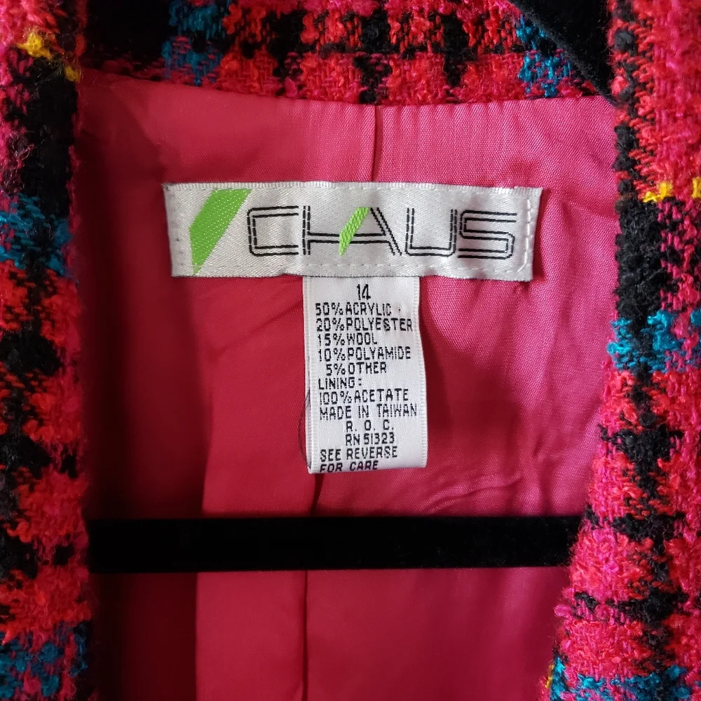 Vintage CHAUS Long Magenta Tweed Blazer - Picture 9 of 16